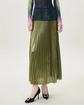 Luxury Metallic Plissé Midi Skirt